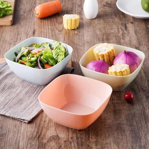 Plastic Fruit Salad Bowl Tableware Plate Noodle Rice Bowl Kitchen Dinnerware Salad Soup Bowls 3 Colours Japan Style