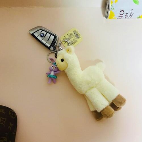 Plush soft lama alpacos mobile phone accessory schoolbag keychain car pendant plush lama doll small gifts boyfriends girlfriends