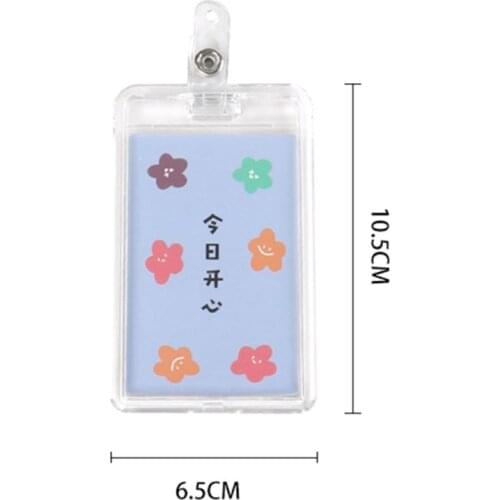 Y166 Transparent Acrylic Name Card Holder Retractable Cute Cartoon Bank ID Card Cover Protective Case with Lanyard