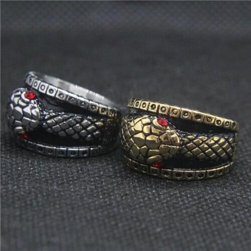 Drop Ship 7-13 Cool Red Eyes Snake Ring 316L Stainless Steel Fashion Golden Cobra Ring