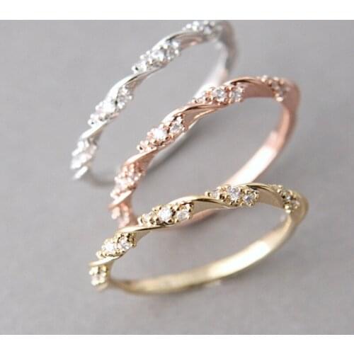 Rose Gold Color Twist Classical Cubic Zirconia Wedding Engagement Ring for Woman Girls Austrian Crystals Gift Rings Bague Femme