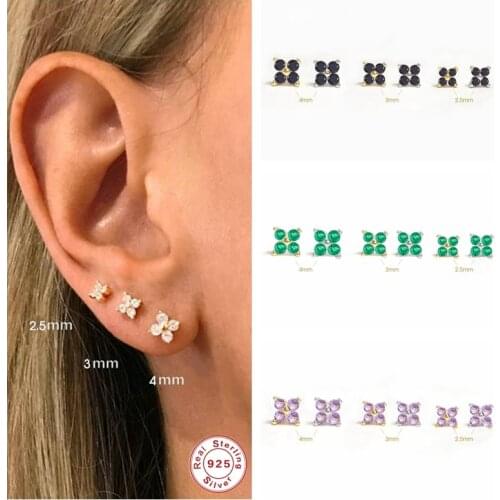 S925 Sterling Silver Stud Earrings Colorful Mini Crystal Flower Pierced Earring Ear Bone Earlobe Piercing Buckle Fine Jewelry