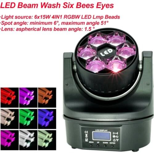 LED BeamWash Six Bees Eyes 6x15W RGBW DMX512 Stage Effect Lighting Good For Disco DJ Party KTV Dance Floor Clubs And Wedding