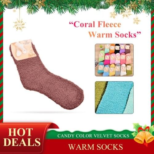 Candy Color Fluffy Socks Warm Sock Plush Floor Sleep Sock Coral Fleece Socks