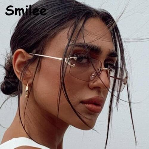 Vintage Travel Rimless Square Sunglasses UV Protection High Quality Men and Women Retro Metal Small Sunglasses Light Colors Lens