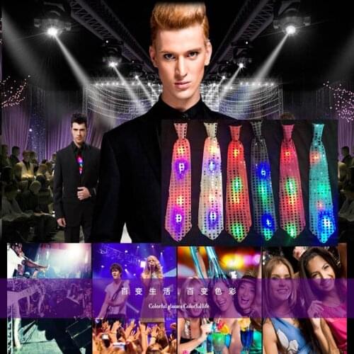 Adults child Sequins LED Necktie Light Up Neck Tie luminous Bowtie Flashing Party Favor Christmas Halloween club bar stage props