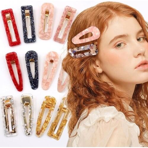 Women Girls Acrylic Hollow Waterdrop Rectangle Hair Clips Korea Hairpins Barrettes Headbands Hair Accessories 2020