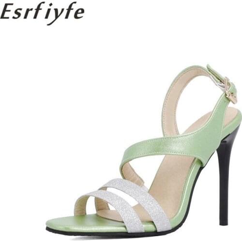 ESRFIYFE 2021 New Summer Women Sandals Sexy Shoes Woman Thin High Heels Square Toe Lady Party Shoes Bride Shoes Large Size 30-48