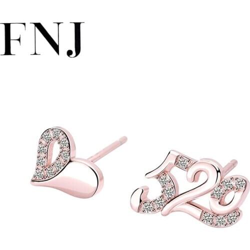 FNJ Heart Love Earrings 925 Silver Jewelry Original Pure S925 Sterling Silver Stud Earring for Women Cubic Zircon