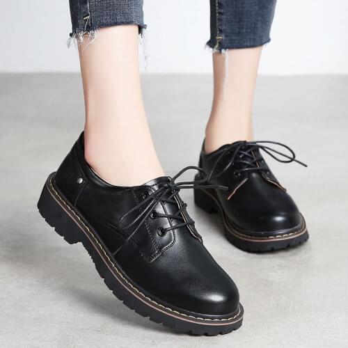 Top Quality Black Lolita Shoes Flats Womens Oxford Style Shoes Women Leather Mary Jane Shoes Teen Girls School Shoes Big Size 43