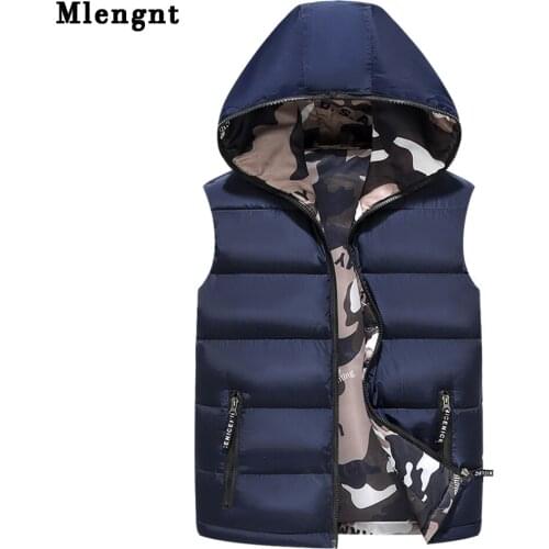 New Mens Reversible Vest Simple Hooded Sleeveless Jackets Stylish Camouflage Double Side Windproof Warm Waistcoats Men Clothing
