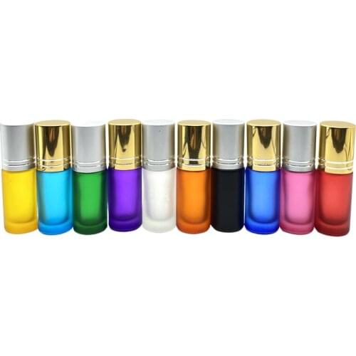10pcs Refillable 5ml Frosted Colorful Thick Glass Roll Vial Portable Travel Essential Oil Bottle Perfume Sample Empty Container