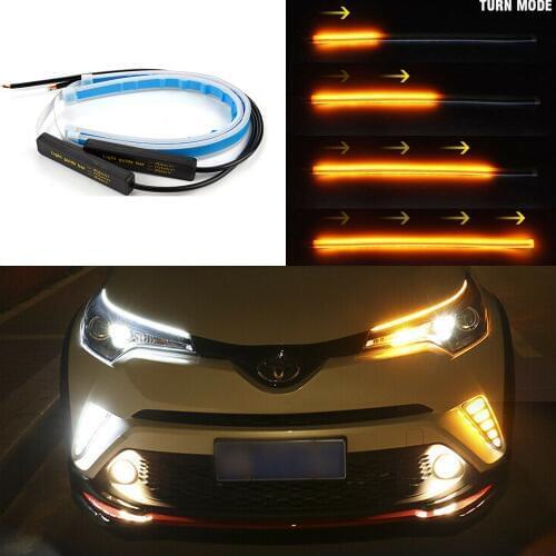 2x Ultrafine Cars LED Daytime Running Lights Auto Flowing Turn Signal Guide Strip Headlight Assembly Car Styling Accessories