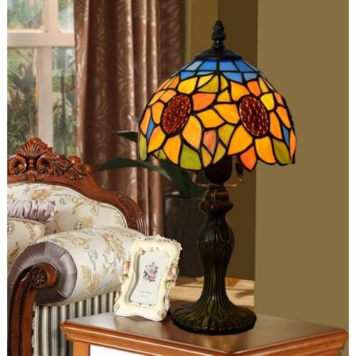 20cm Rural classic sunflower bar dining room bedroom bedside small table lamp Tiffany' stained glass wedding birthday gift lamp