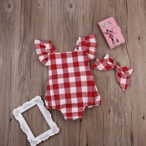 2020 Newborn Babies Girls Summer Plaids Bodysuits Infant Kids Baby Girl Check Backless Bodysuit Jumpsuit Outfit Clothes 0-18M AU