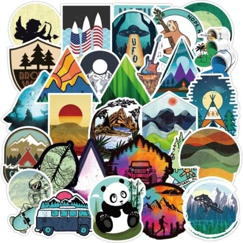 5Set =500pcs Outdoor Landscape Stickers Waterproof Removable Suitcase Notebook Scooter Motorcycle Computer Stickers