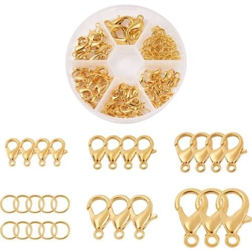 70pcs/Box Silver Color Lobster Claw Clasps and Jump Rings Set Necklace Lobster Clasps Jewelry DIY Findings Hole: 1~2mm