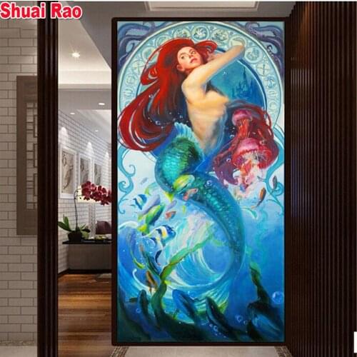 Embroidery sexy mermaid painting diamond painting full square round drill cross stitch diamond mosaic pictures home decoration