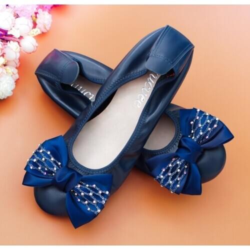 AUCVEE Ladies Ballet Flats Shoes Genuine Leather Bow Designer Women Loafers Soft Shallow Flats Pregnant Mother Shoes Size 34-44