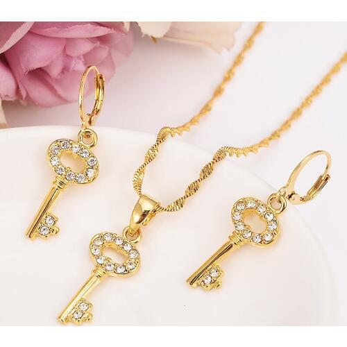 Bangrui Fashion Necklace Earring Set Women Party Gift Gold color crystal cz key pattern Necklace Earrings african Jewelry Sets