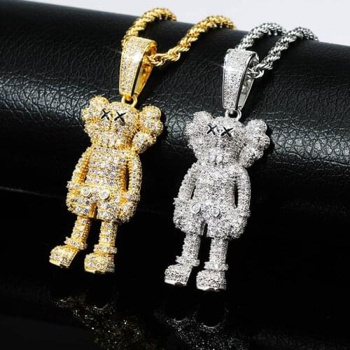 BWAVKE Iced Out Cartoon Puppets Pendant & Necklace Cubic Zirconia Necklace Fashion Hip Hop Jewelry Mens Gift