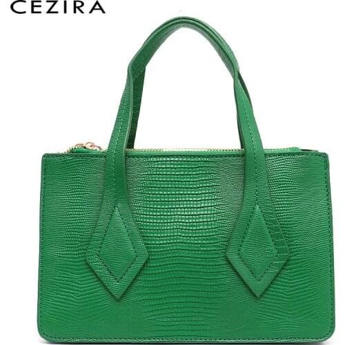 CEZIRA Fashion Vegan Leather Top-Handle Bags for Women Luxury PU Leather Tote Crocodile Pattern Female Crossbody Small Handbags