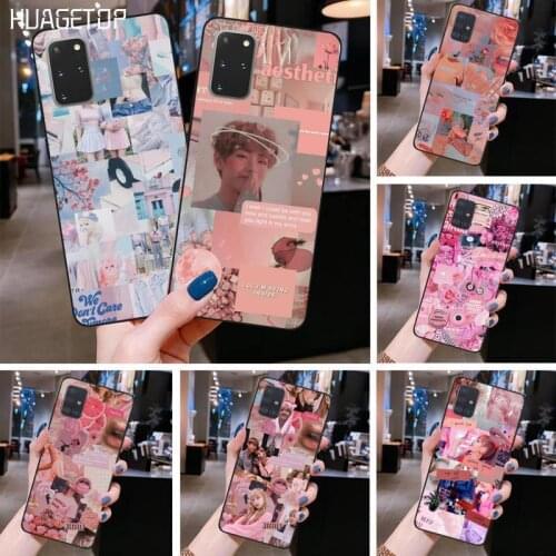 HUAGETOP Pink Aesthetics Black TPU Soft Phone Case for Samsung S20 plus Ultra S6 S7 edge S8 S9 plus S10 5G lite 2020