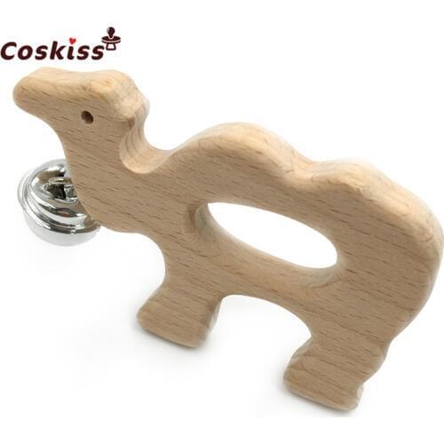 Baby Teether Bells Beech Wooden Camel Natural Handmade Wooden Teether DIY Eco-Friendly Safe Newborns Enlightenment Toys