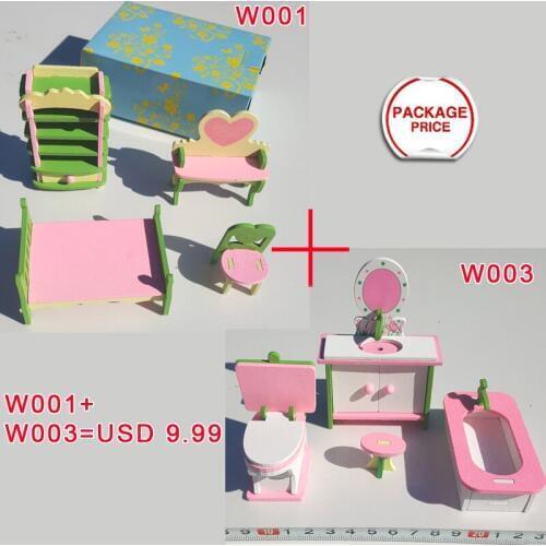 T01-X600 New children gift kids wooden toy Furniture doll house set DIY Educational Toys bedroom bathroom 2 set/lot