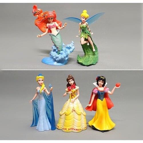 Disney Cartoon Princess Elsa Mermaid 5 Pcs/set Snow White Cake Decoration Doll DIY Key Chain Bag Pendant Keychain