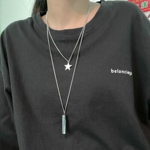 QiLuxy Titanium Stainless Steel Double Layered Necklaces for Women Man Star Letter G Pendant Necklaces Party Jewelry