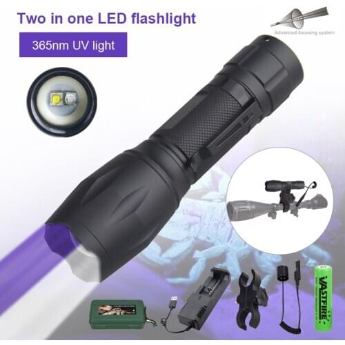 Zoomable 365nm Flashlight Waterproof 4-Modes UV LED Bulb Lamp Light 2 in 1 Inspect Hunting Pet Stains Scorpions Torch Light
