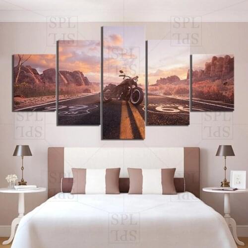 Road Motorcycle Canvas Painting Home Decoration Five-Piece Wall Picture for Living Room Posters and Prints Beautiful Scenery