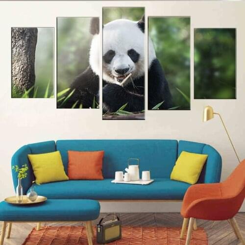 Canvas HD Prints Pictures For Living Room Home Decoration Animal Poster 5 Pieces Cute Panda Paintings Modular Wall Art Framework