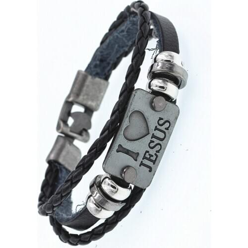 DGW Retro I LOVE JESUS Leather Bracelets Fashion Jewelry Leather Bracelet Men Wristband Bracelets For Women Best Gift Pulsera