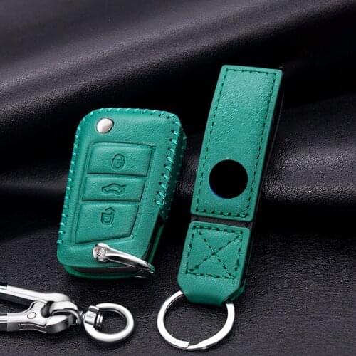 Top Layer Leathe Car Key Case Cover Shell Bag For Volkswagen Sagitar New Magotan B8 TAYRON Lavida Tharu Bora Keychain Decoration