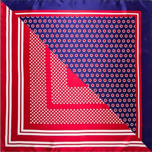 Summer Silk Scarf Women Dot Patchwork Color Print Square Scarves Shawls Wraps Luxury Brand Bandana Satin Turban Headband Hijab