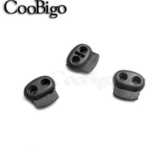 50pcs 2 Hole Mini Cord Lock Bean Toggle Stopper Clip Plastic Black Buckle For Apparel Shoelace Rope DIY Parts Accessories