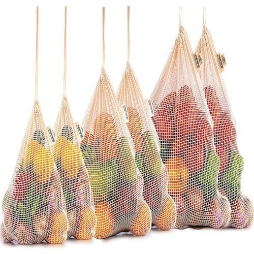 6pcs/set Reusable Cotton Mesh Produce Bags Fruit Vegetable Shopping Organize Bag Washable Durable Grocery Tote Carry Pouch Bag