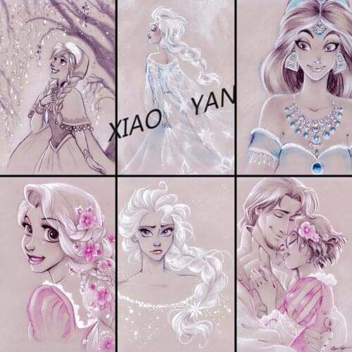 Disney 5D Diy Full Circle Diamond Painting Cartoon Princess Diamond Embroidery Set Art Hanging Painting Gift Home Decoration