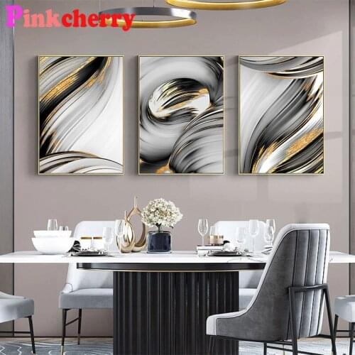 Abstract Black and Gold Line 3 pcs set Diamond Painting full Square Round Drill 5d diy mosaic diamond Embroidery Triptych