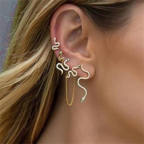 5pcs/lot Earring Set Girl Gold Snake Stud Earrings Zircon Snake Eye Long Tassel Earring For Women Punk Gothic Jewelry Sets