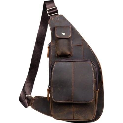 Luufan Handmade Retro Genuine Leather Sling Chest Bag Crossbody Bag Messenger Hand Bag Pack Travel Shoulder For Men