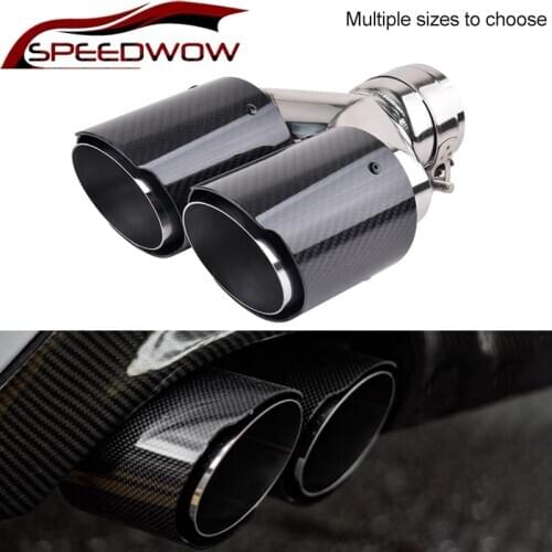 SPEEDWOW DUAL Exhaust Tip Glossy Carbon Fiber Exhaust Tip for BMW BENZ AUDI Black Coated Stainless Steel Muffler Tip Tail Pipe