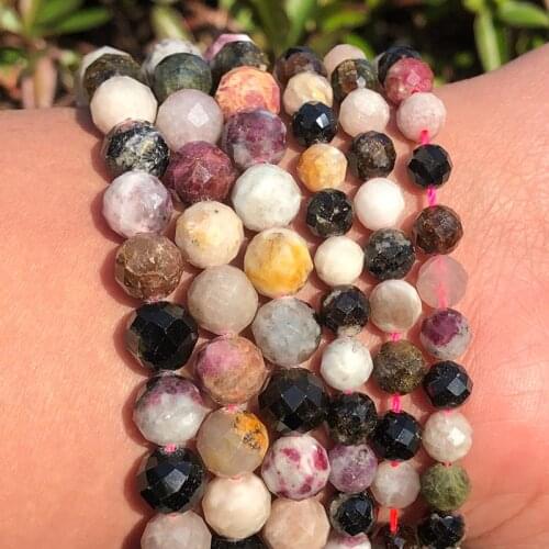 Natural Faceted Colorful Tourmaline Beads Gem Stone Loose Spacer Beads For Jewelry Making DIY Bracelets 7.5"Inches 6mm/8mm