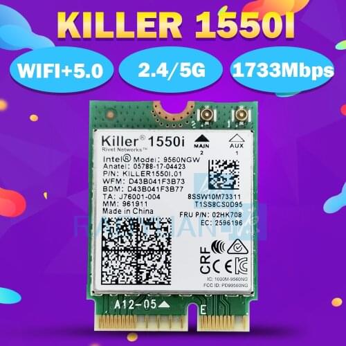 Killer 1550i AC Dual Band 1.73Gbps Wireless 9560NGW NGFF Key E Wifi Card 9560AC 802.11ac Bluetooth 5.0 Laptop for Windows 10