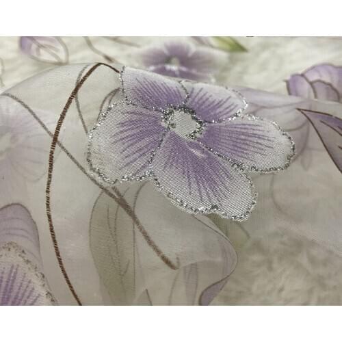 One meter New transparent Organza in summer fabric Hot silver flower tissu Fashion dress puffy skirt tissus