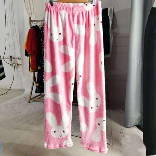 2021 New Winter Womens Plush Pajama Pants Warm Home Pants Thicken Loose Comfortable Elastic Waist Cute Cartoon