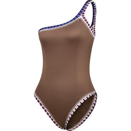 New Arrival Brown Color One Piece Swimsuit New Sports Sexy Swimwear Women One Shoulder Maillot