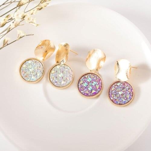 New Fashion Round Drop Earrings Womens Geometric Mermaid Sequins Alloy 2 Color Earrings Korean Gold Color Jewelry Gifts